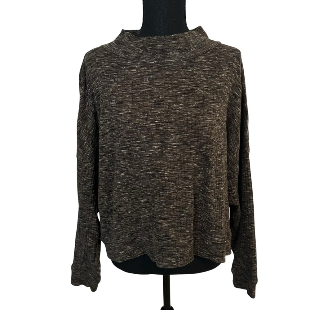 Known Supply Sweater Ribbed Knit Mock Neck Gray Cotton Minimalist Size Medium